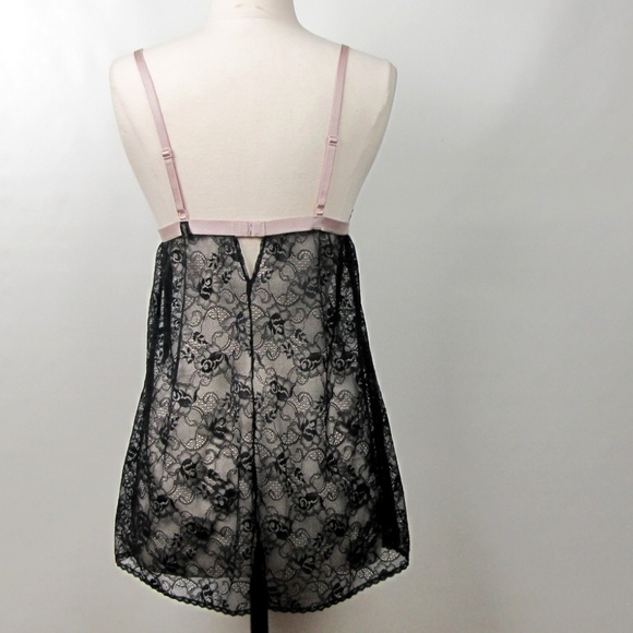 Gilligan Black Lace  with Pink Trim Teddy Cami M - Picture 3 of 8